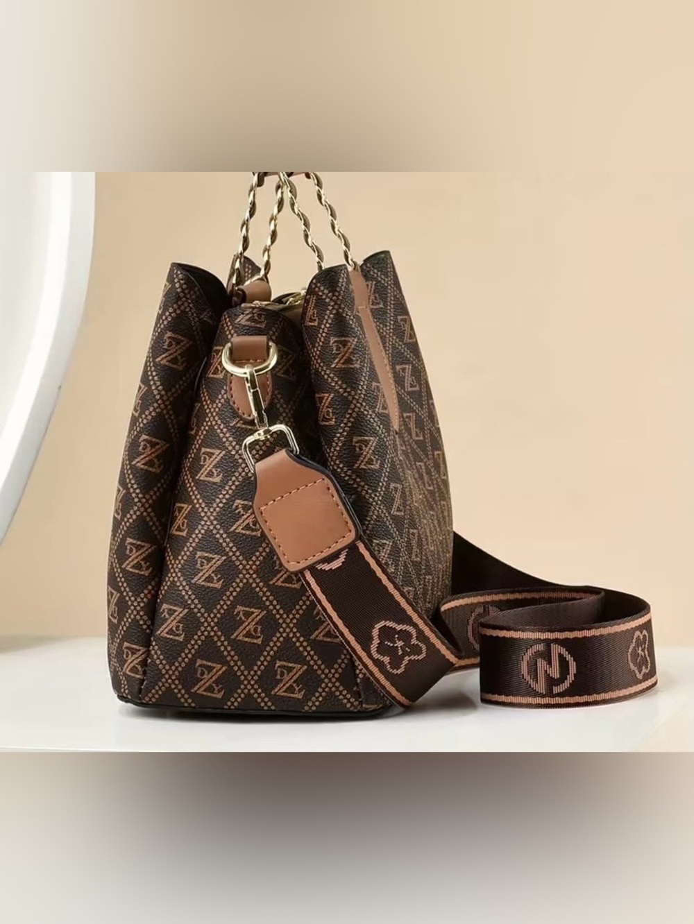 Brown Monogram Satchel, Chain Handles, Guitar Strap, Standard Strap & Bag Charm - Picture 8 of 10